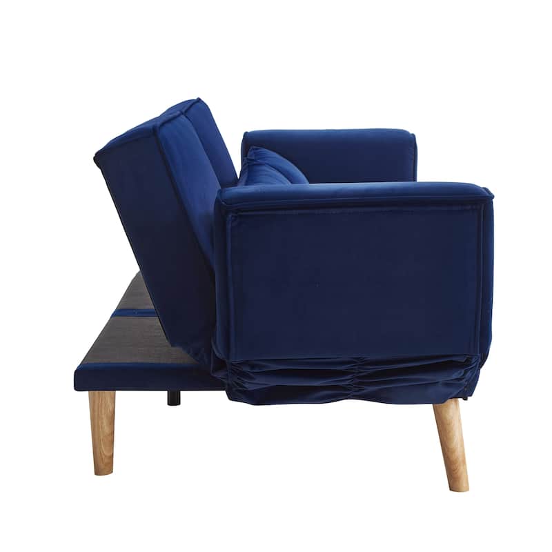 Futon Sleeper Sofa Bed Velvet Recliner Sofa Loveseat Couch with Adjustable Armrests, Splitback Recline and Pillows