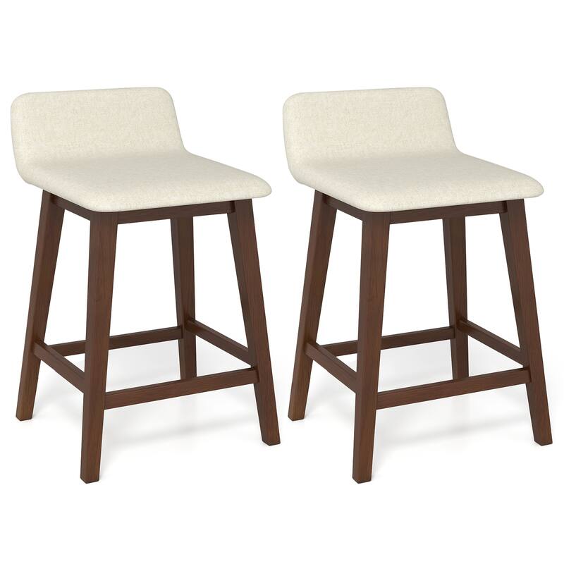 Gymax 24'' Upholstered Barstools w/ Low Back Footrest & Wood Legs for - Counter Height - Brown - Set of 2