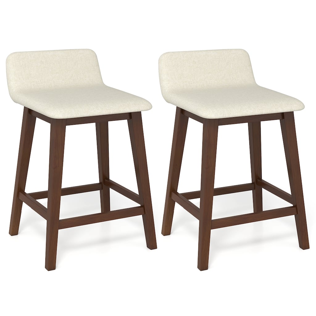 Gymax 24'' Upholstered Barstools w/ Low Back Footrest & Wood Legs for