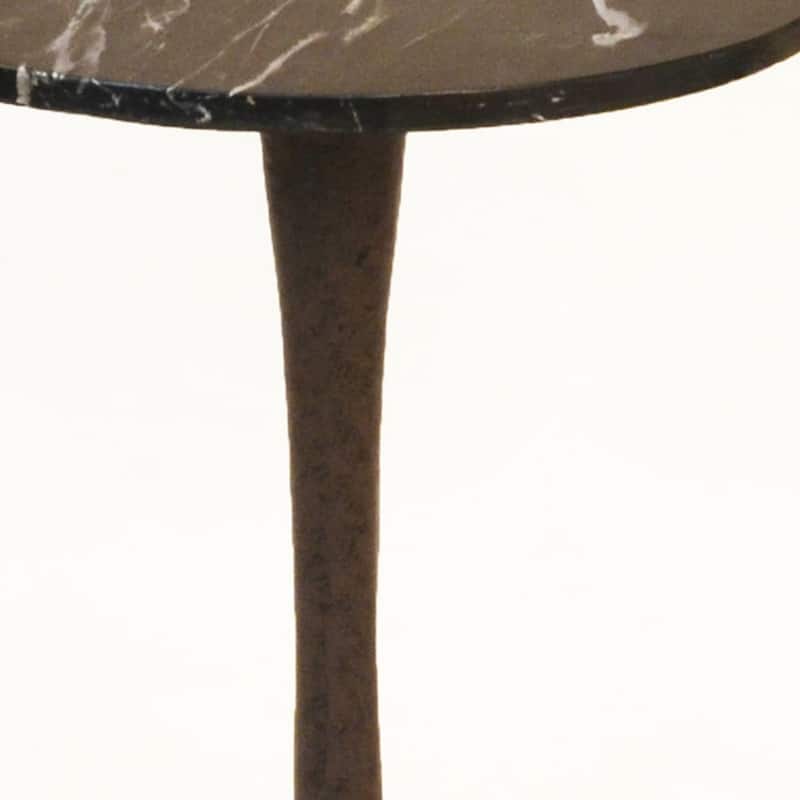 Marble Round End Table with Iron Pedestal Base, Modern Style