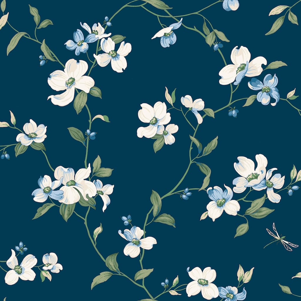 York Wallcoverings Dogwood Navy Wallpaper