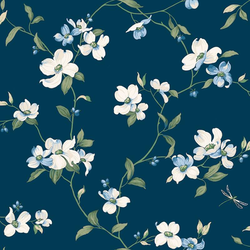 York Wallcoverings Dogwood Navy Wallpaper