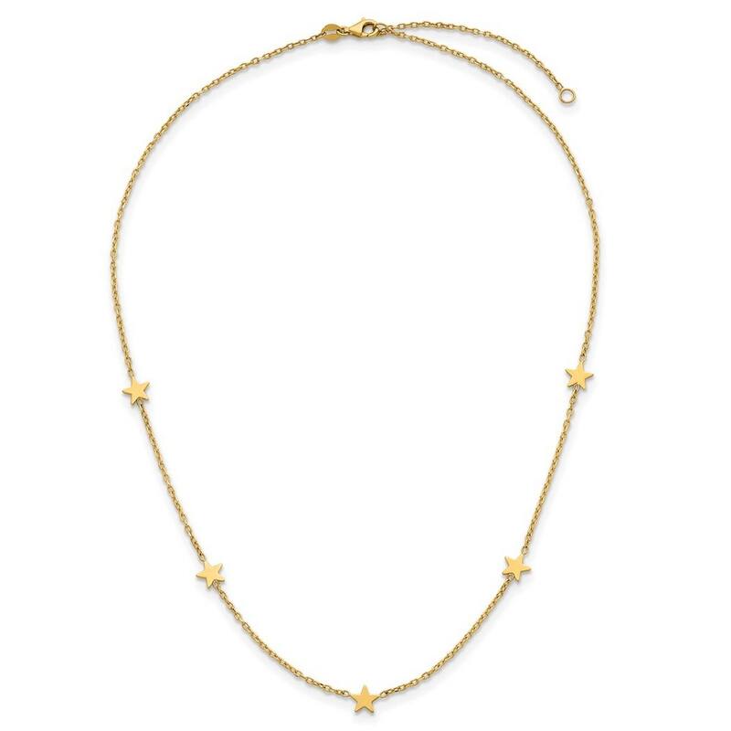 Curata Italian 14k Yellow Gold 16+2" 6mm Polished Star Station Necklace (Lobster)
