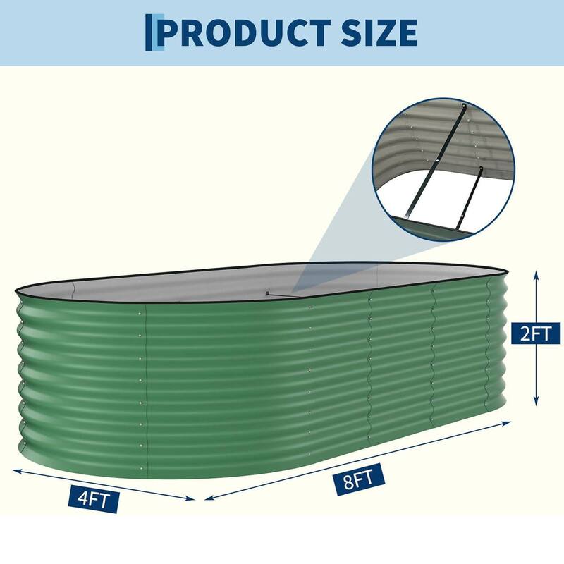 8x4x2 FT Galvanized Steel Raised Garden Bed, Planter for Vegetables, Flowers with Anti-Cut Strips - N/A
