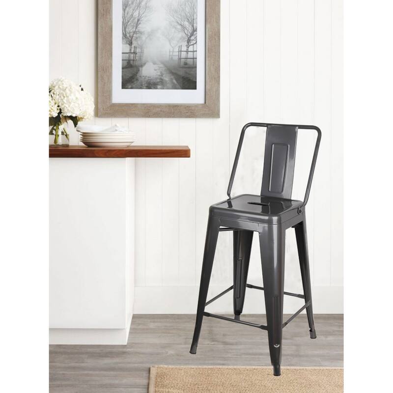 24" Counter-Height High Back Metal Bar Stool-Set of 2