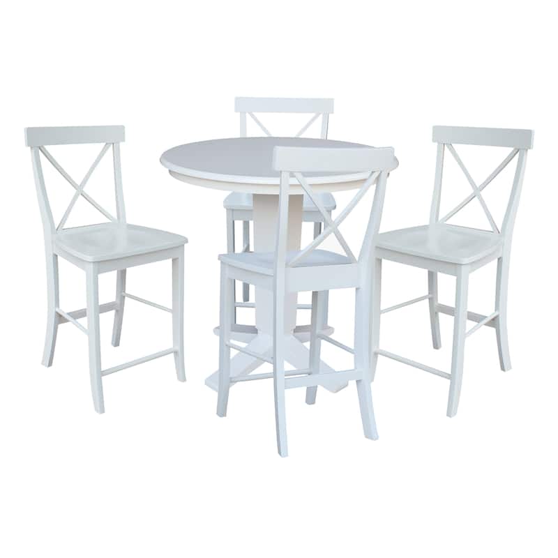 36 in Solid Wood Round Top Counter Height Dining Table with Stools - 5-Piece - White