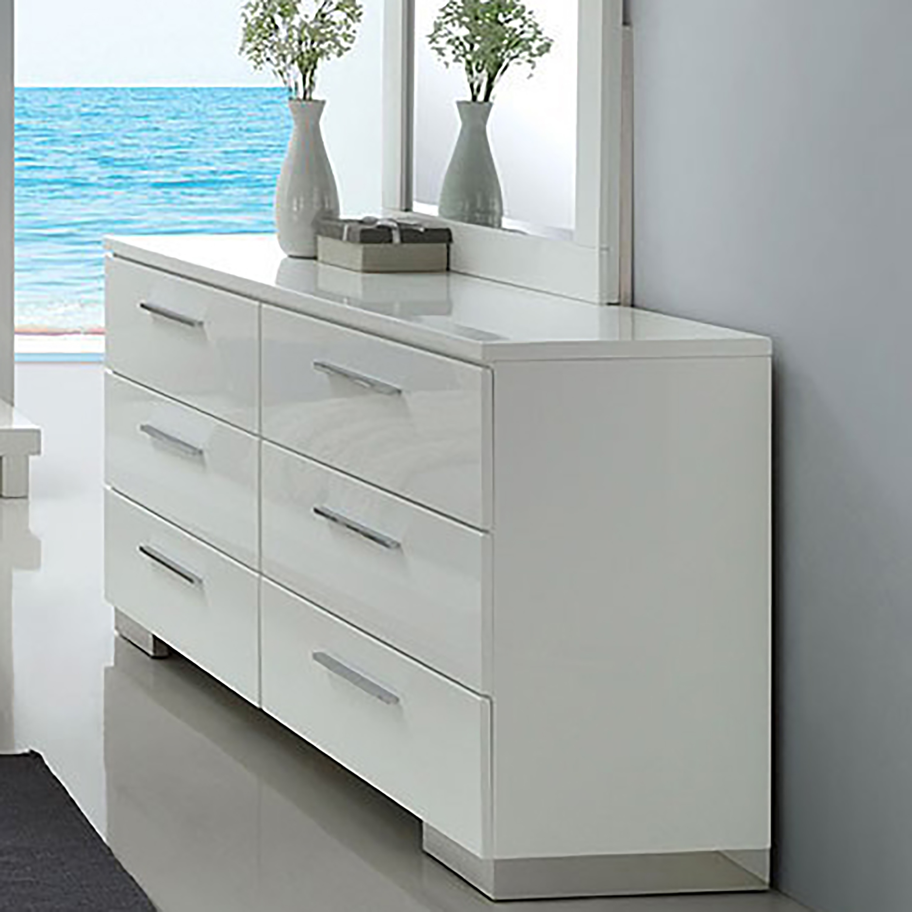 Furniture of America Ballingham Contemporary Glossy White 56-inch Wide 6-Drawer Wood Dresser