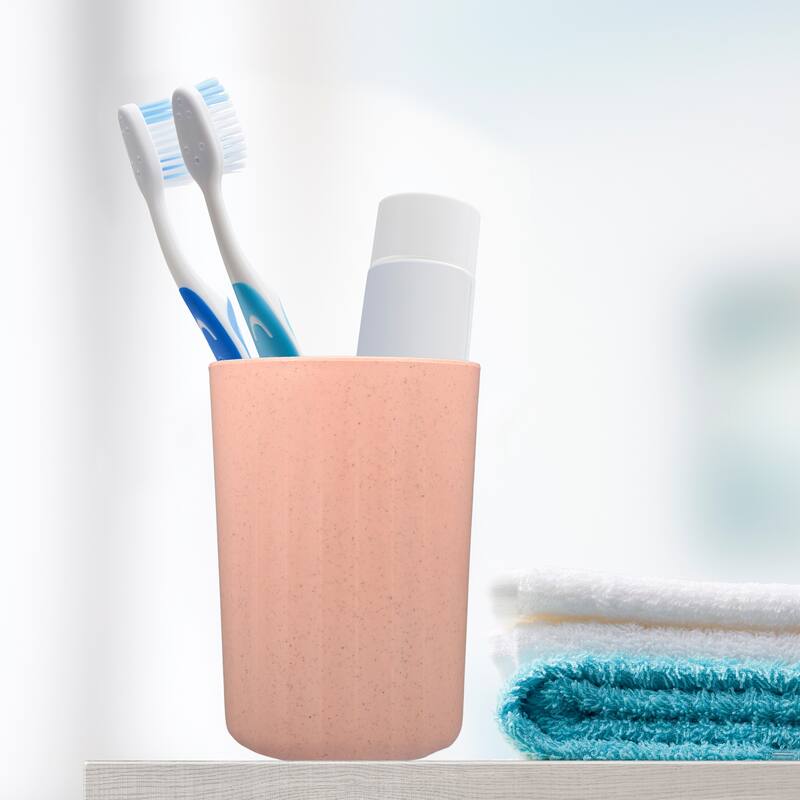 1Pc Bathroom Tumbler with Smooth Lines Wheat Straw Cup Orange 4.09"x2.80" - Pink