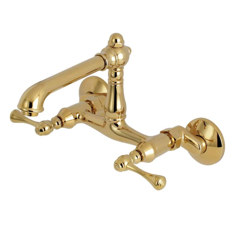 Kingston Brass English Country 6 in. Adjustable Center Wall Mount Kitchen Faucet - Polished Brass