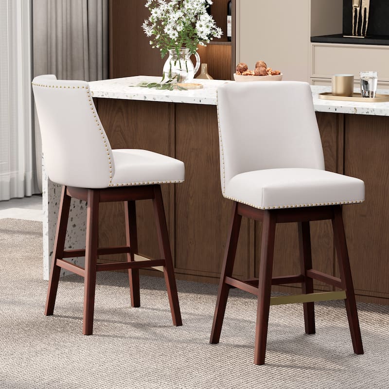 Crestlive Bar Stools Swivel Barstool with Back - Set of 2 - Ivory-White