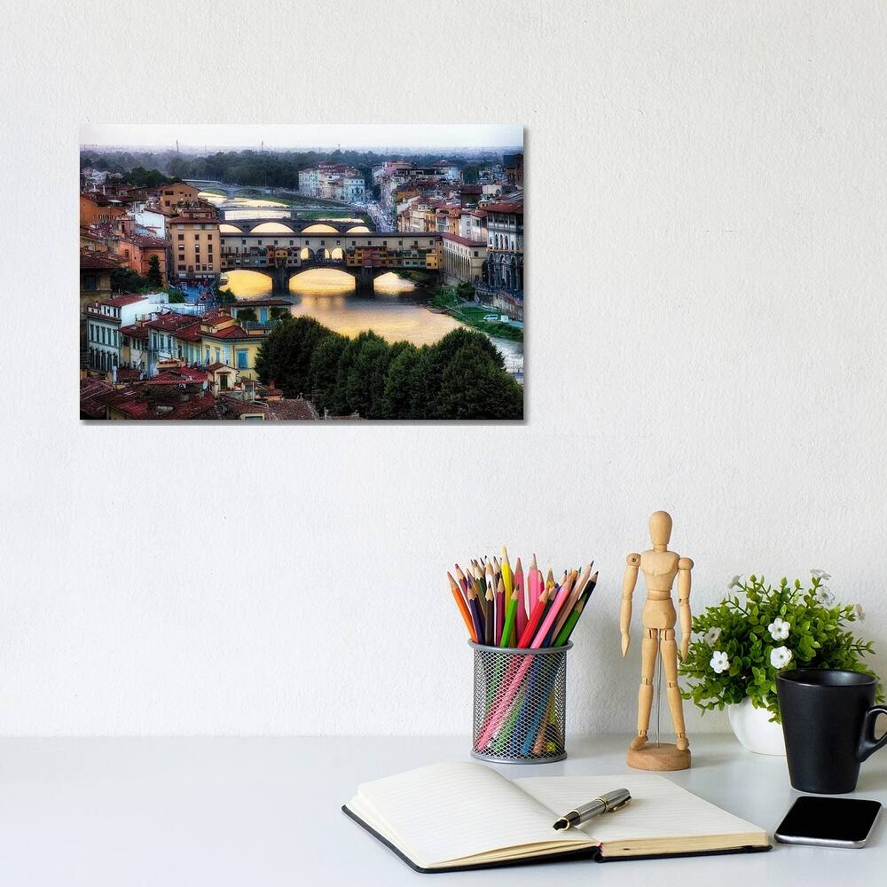 iCanvas "High Angle View Of The Bridges Over The Arno River, Florence, Tuscany, Italy" by George Oze Canvas Print