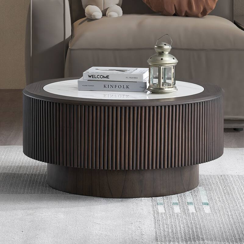 35.43 inch inch Modern Marble Pattern Coffee Table Round Coffee Table for Living Room,Small Table with Sturdy Pedestal