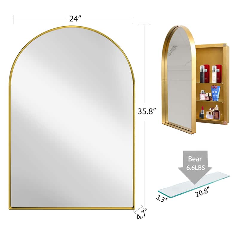 Arched Metal Framed Recessed Medicine Cabinet with Mirror