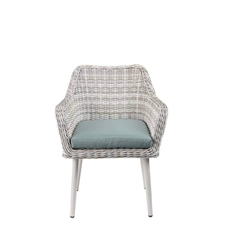 Beige Wicker Patio Bistro Set with Green Cushions