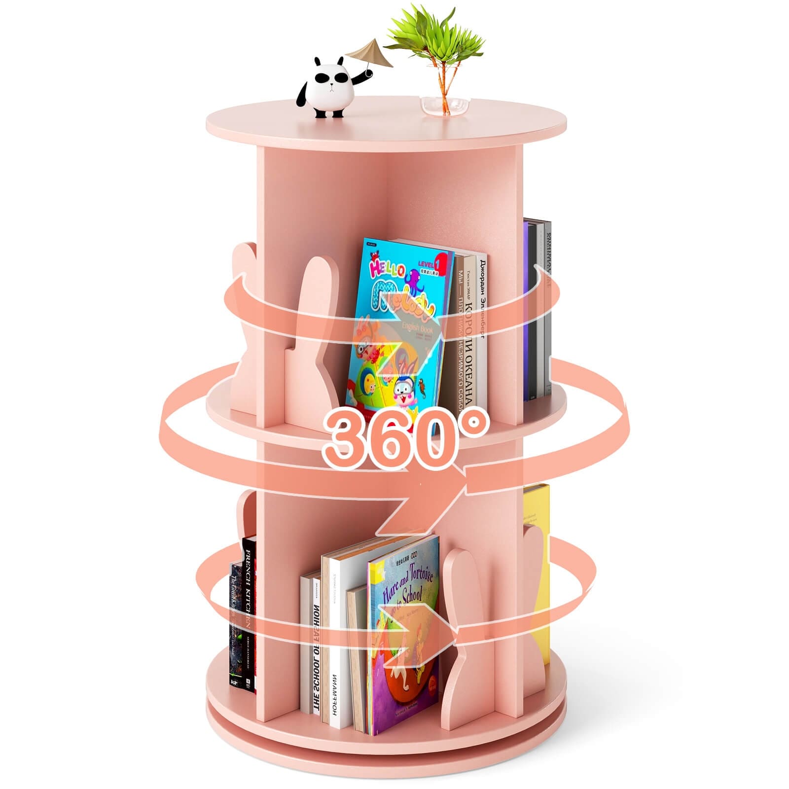 Costway Kids Rotating Bookshelf 2 Tier Freestanding 360° Revolving