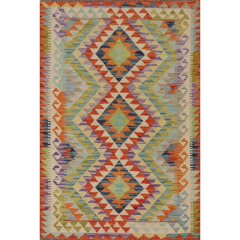 Southwestern Kilim Rug Flatweave Geometric Wool Carpet - 3'4"x 5'0"