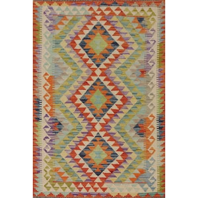 Southwestern Kilim Rug Flatweave Geometric Wool Carpet - 3'4"x 5'0"
