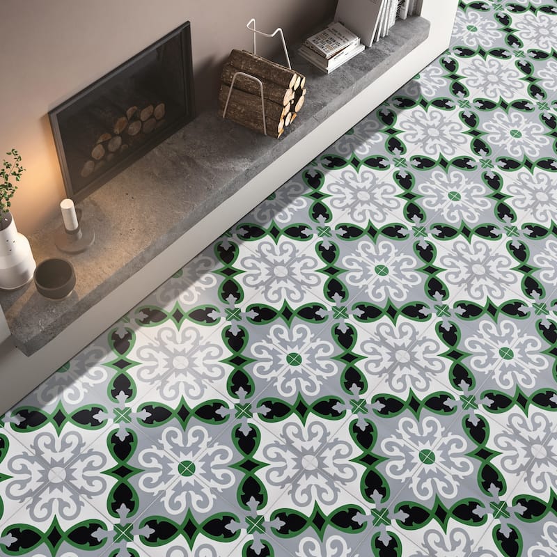 Handmade Agadir in Green, Grey, Black Cement Tile, Pack 12 (Morocco)