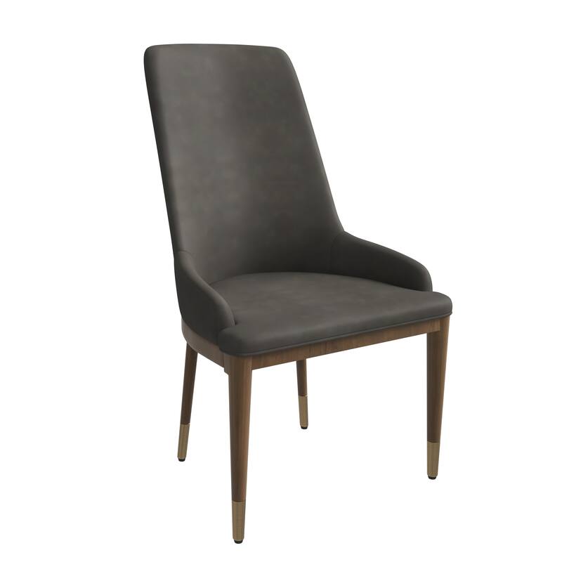 Upholstered Leather Dining Chair with Rubberwood Frame Side Chair High Back and Gold Accent Legs for Living Room - Mocha Brown