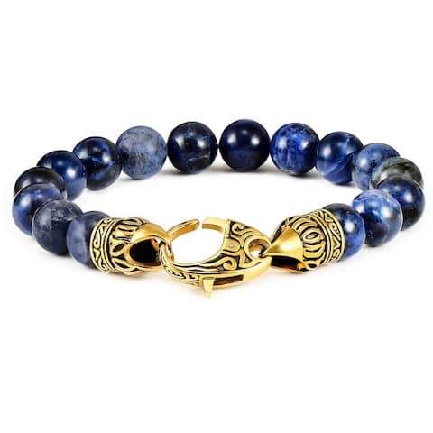 Natural Stone Antiqued Gold Plated Steel Clasp Bracelet (10mm) - 8.25"