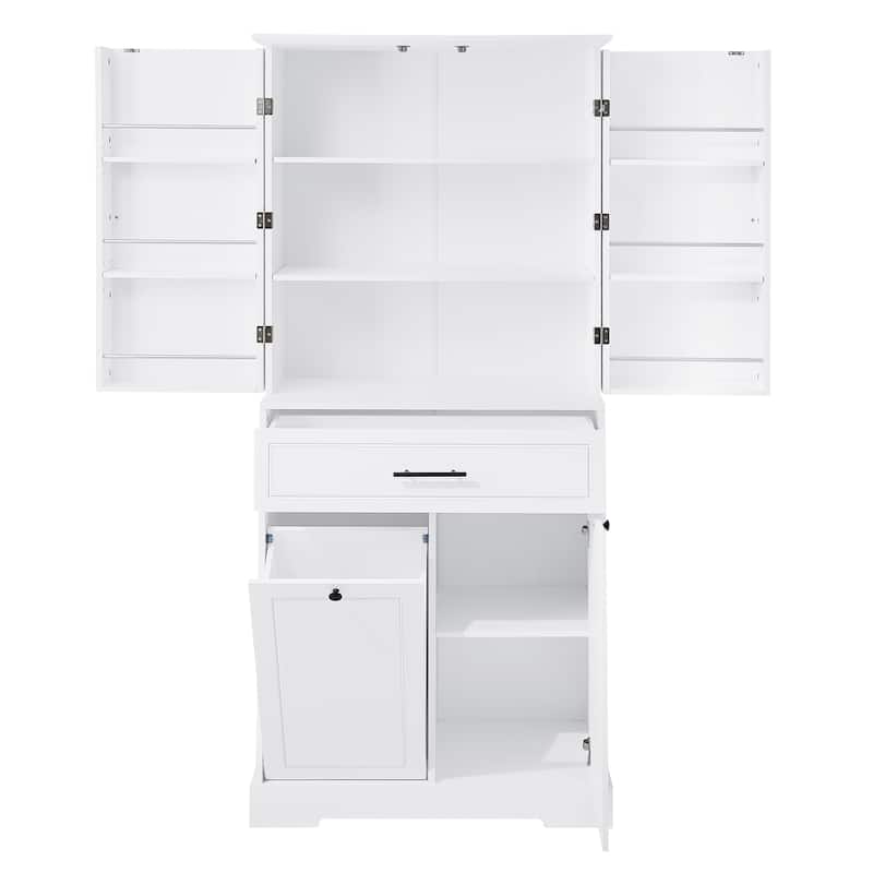 Freestanding Bathroom Storage Cabinet with Doors & Drawers, Tilt-Out Laundry Hamper, Adjustable Shelf, Multiple Storage Spaces