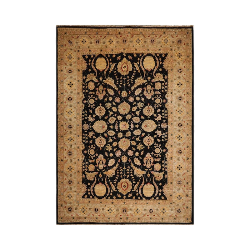10x14 Exquisite Black & Beige 100% Wool Chobi Peshawarr Area Rug - 9' 3'' x 13' 4''