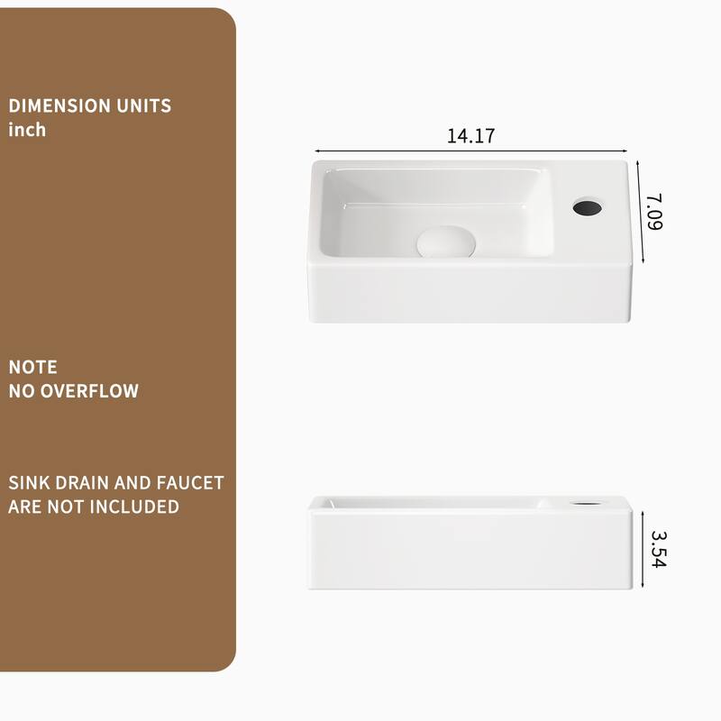 GDFStudio - Carter Wall-Mounted Ceramic Bathroom Sink with Faucet and Drain Set