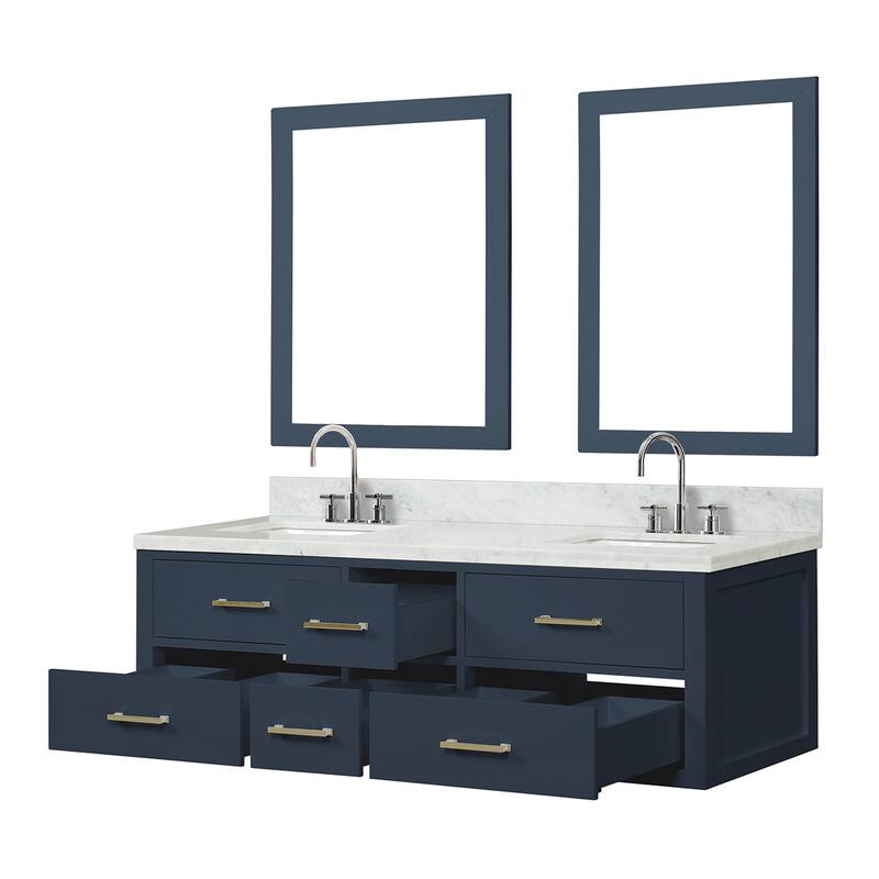 Lexora Castor Double Bath Vanity, Carrara Marble Top, Faucet Set, and Mirrors