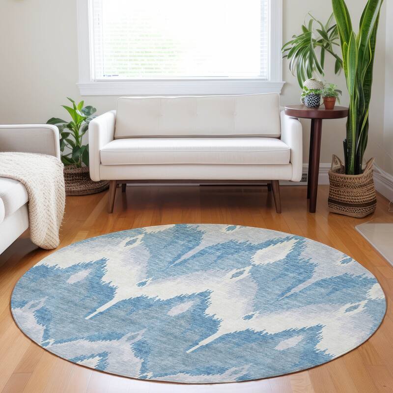Premium Washable Super Soft Modern Ikat Mayfield Rug - Denim - 8' x 8' - Round