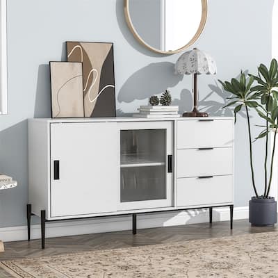 Modern Buffet Cabinet with Glass Sliding Door and 3 Drawers