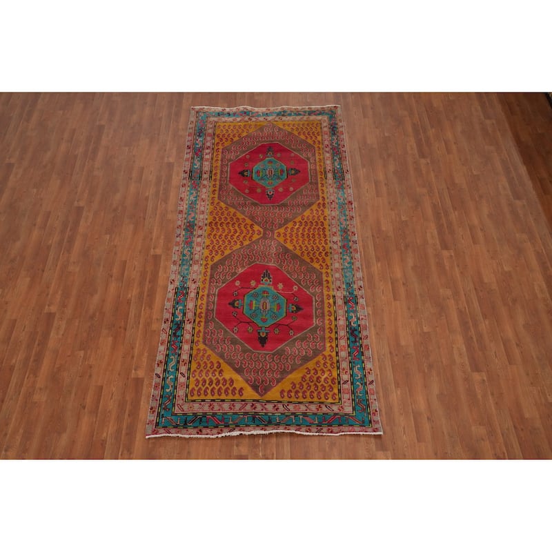 Hand Knotted Oriental 100% Wool Carpet Traditional Geometric Yellow & Gold Tabriz Area Rug - 10' 2'' X 4' 7''