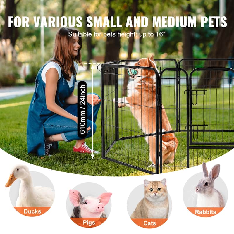 Dog Playpen, 8 Pcs 24 x 24 in Panels Foldable Metal Pet Exercise Pen, Dog Fence Indoor and Outdoor Pen with Door