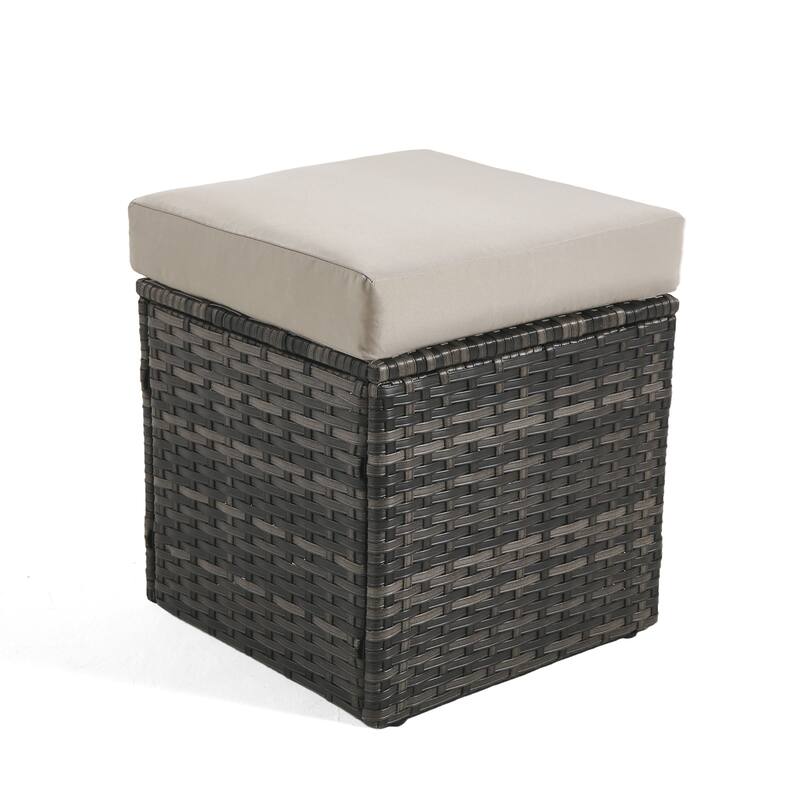 Outdoor 17.7" W Square Rattan Ottoman Patio Ottoman with Seat Cushion