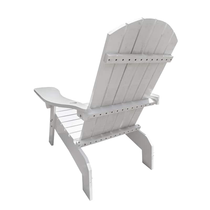 White 33.46" Arm Chair with Wood Frame and Umbrella Hole