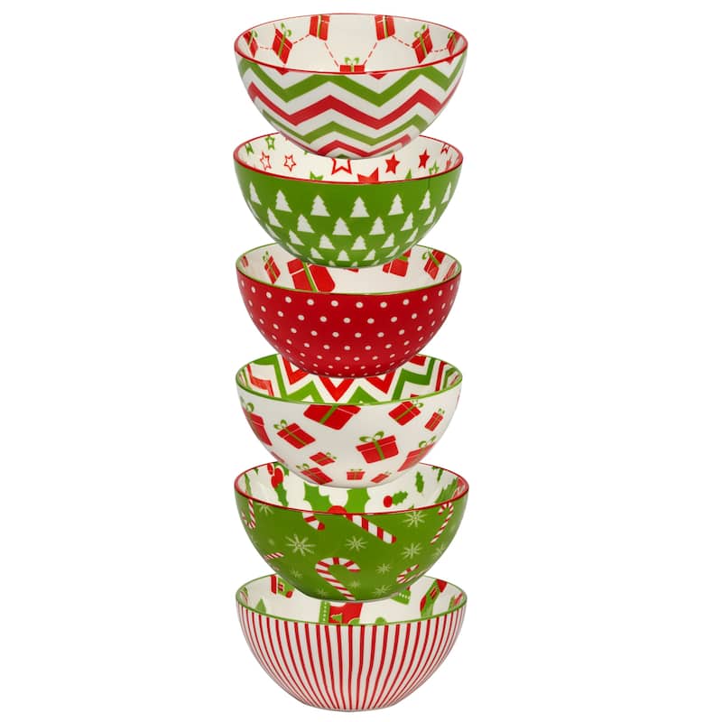 Certified International Holiday Fun 13 oz. All Purpose Bowls, Set of 6 Assorted Designs - 13 oz.