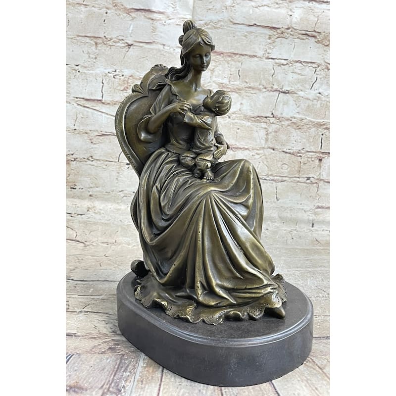 Art Deco Nouveau Mother And Baby Classic Original Bronze Artwork By Jean Patoue