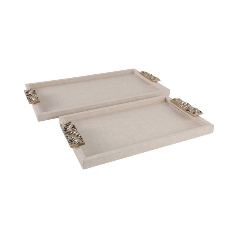 Wood Fabric Marquis Serving Trays Home Decor (Set of 2) - 16/20" Ivory - 20" x 12" x 1"