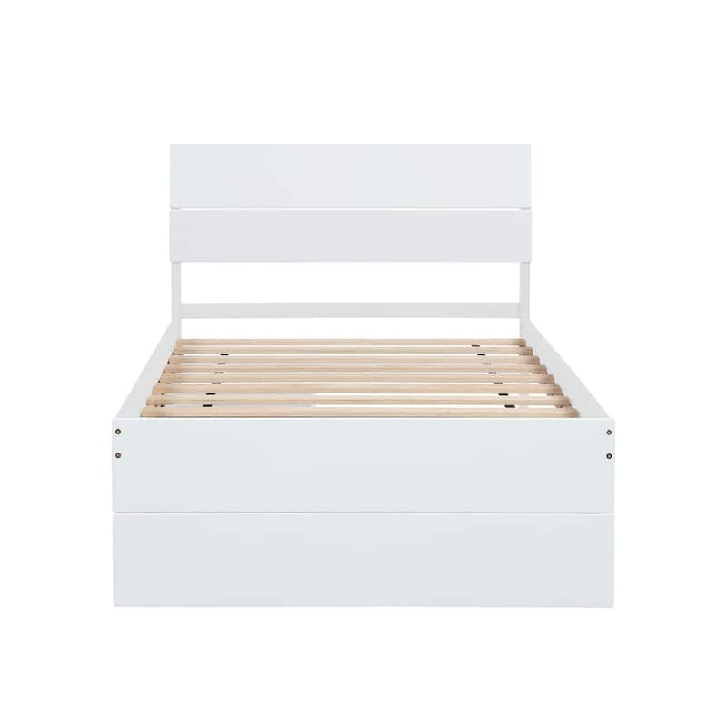Modern Solid Wood Storage Twin Bed Frame with 2 Drawers and Headboard