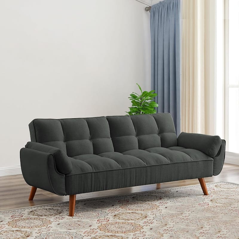 75.39 INCH Futon Sofa Bed, Convertible Folding Futon Couch Recliner Lounge For Living Room With 2 Pillow/Armrest - Dark Gray