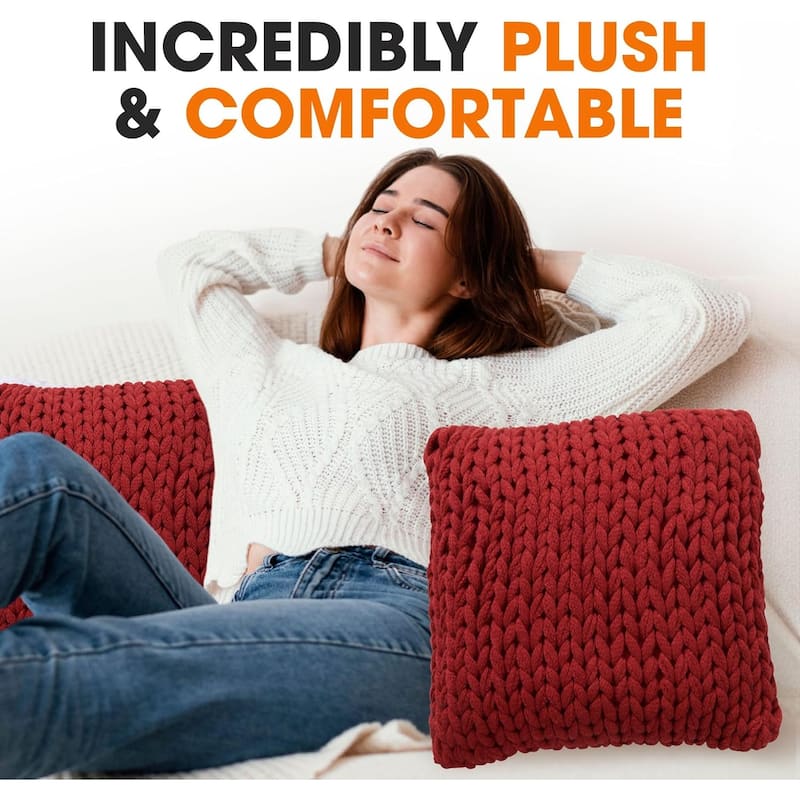 Cheer Collection Chunky Cable Knit 18"x18" Decorative Couch Throw Pillow