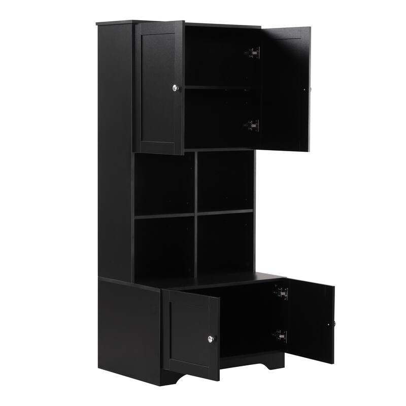 Large Bathroom Floor Standing Storage Cabinet with Open Level Shelves Bathroom Storage Units, 4 Doors Freestanding Cabinet