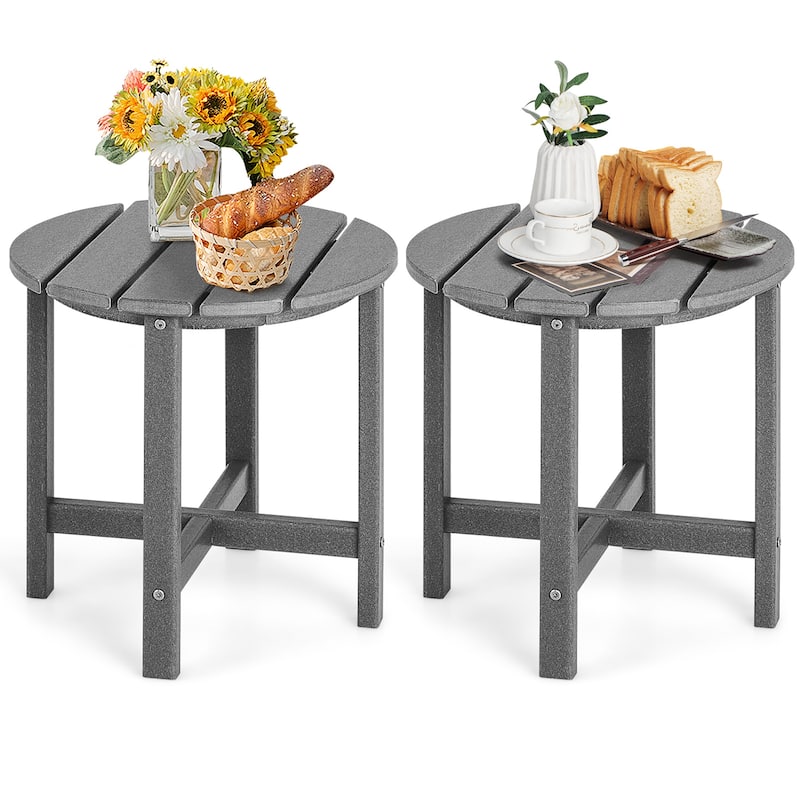 Gymax 2PCS 18''Adirondack Side Table Weather Resistant HDPE Garden - Grey