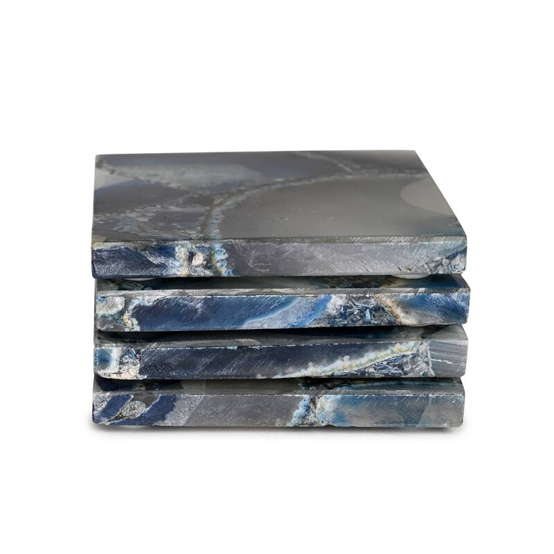 Set of 4 Blue Agate Coasters - Blue