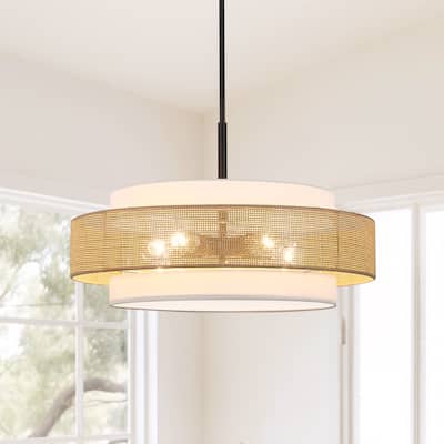 Bayou 5-Light Double Shade Drum Chandelier with Black Canopy - 24''W