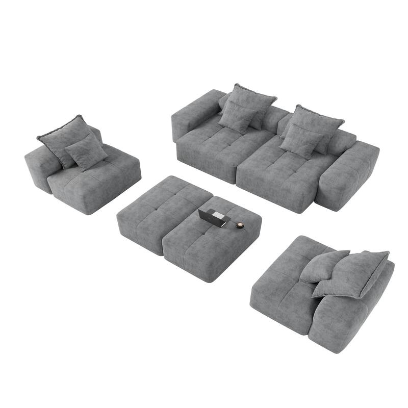 Oversized Modular Chenille 6-Seat Sectional Sofa with Cushions and 8 Pillows for Living Room