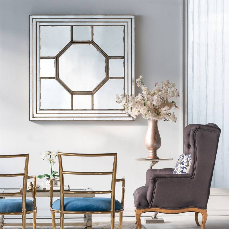 48"x48" Antique Style Square Wall Mirror with Mirrored Frame
