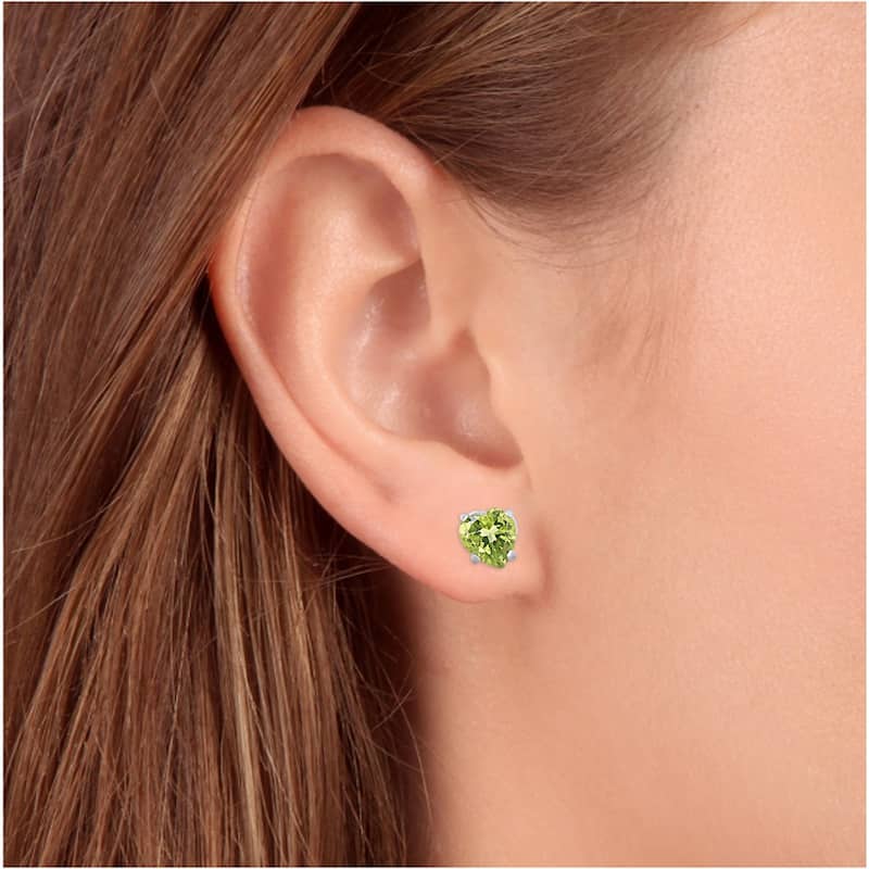 1ct Heart Shape Peridot Studs Solid White Gold