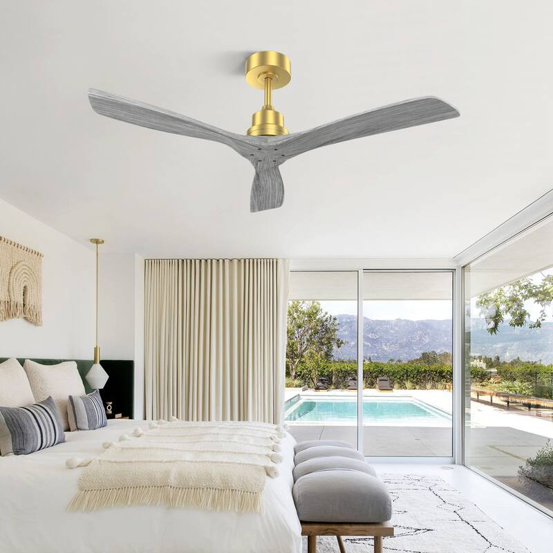 52 Inch Indoor Ceiling Fan Without Light, 3 Solid Wood Blades Remote Control Reversible DC Motor Ceiling Fan - Gold