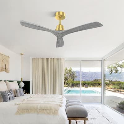 52 Inch Indoor Ceiling Fan Without Light, 3 Solid Wood Blades Remote Control Reversible DC Motor Ceiling Fan