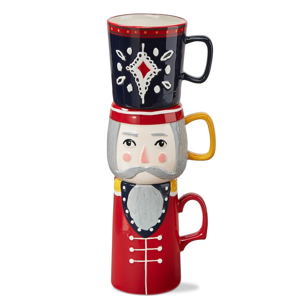 Nutcracker Stacking Mug Set of 3 - Colorful Ceramic Drinkware for Christmas, Dishwasher Safe, 50oz Capacity